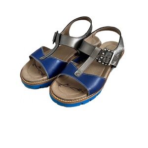 Dromedaris Ana Leather Blue Pewter Comfort Buckle Straps Sandals Size EU 39
